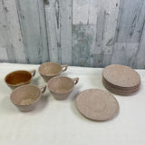 8 Vintage Texas Ware San Jacinto Tan Splatter Melamine Salad Plates & 4 Cups