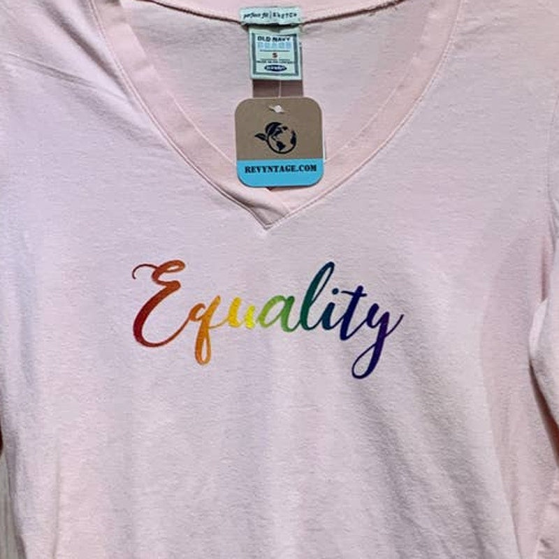 Hand Printed Upcycled Womens Small Equality Rainbow Pride Long Sleeve Tee