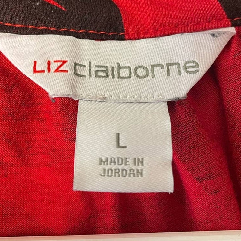Liz Claiborne Large Short Sleeve Half Button Rayon Blend Geometric Floral Top