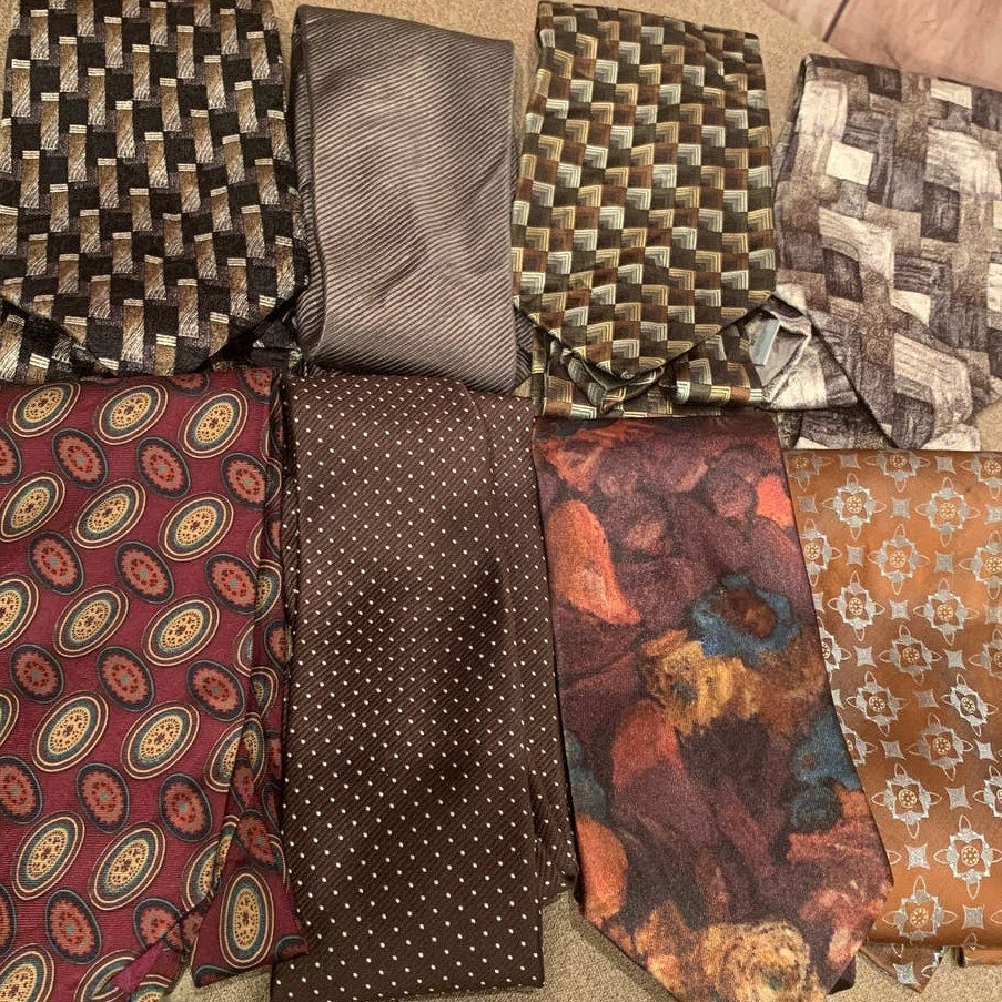 Lot of 8 Brown Tan Red Vintage &amp; Newer Career Silk Polyester Necktie Ties