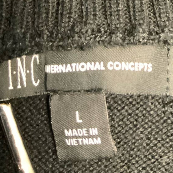 INC Mens Large 100% Cotton Long Sleeve Black Hooded Ribbed Sweater Hoodie