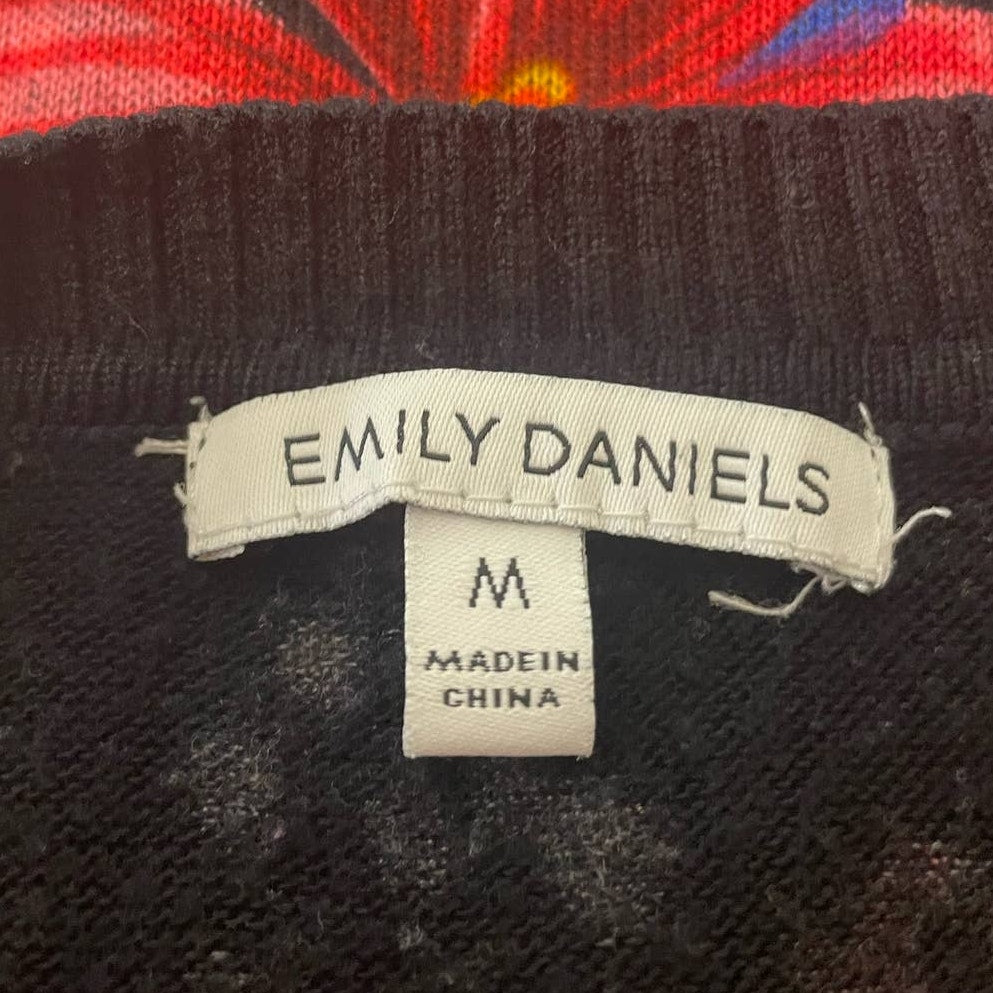 Emily Daniels Medium Long Sleeve Silver Stud Bejeweled Crew Neck Floral Sweater