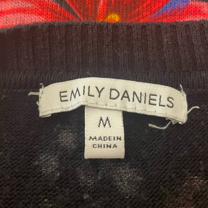 Emily Daniels Medium Long Sleeve Silver Stud Bejeweled Crew Neck Floral Sweater