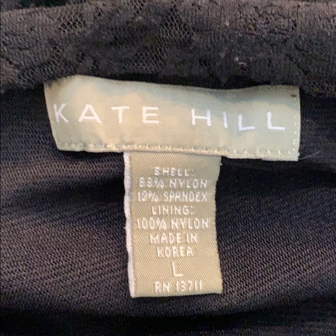 Kate Hill Womens Large Short Sleeve Black Lace Shell Career Top Blouse Shirt