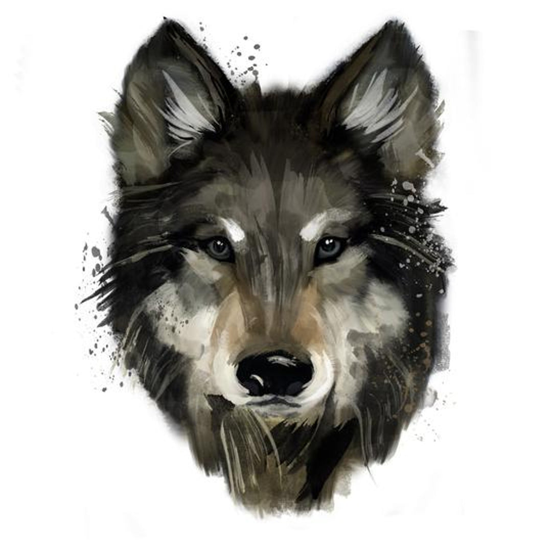 New Youth Small Hand Printed Grey Wolf Crew Neck Short Sleeve Polycotton T-Shirt