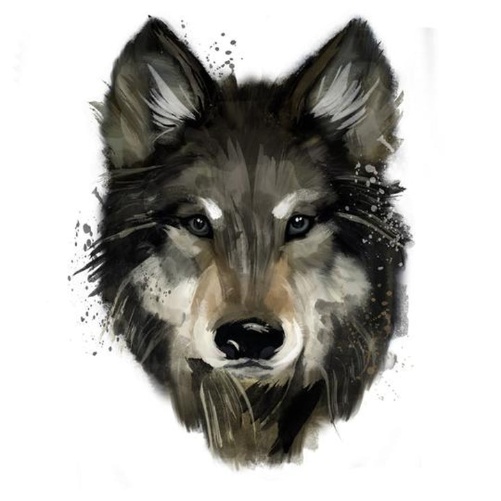 New Youth Small Hand Printed Grey Wolf Crew Neck Short Sleeve Polycotton T-Shirt