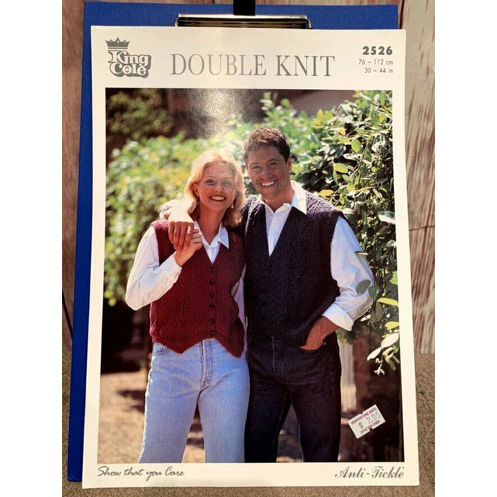 New King Cole 2526 Anti-Tickle DK Cable Waistcoat Vest Sweater Knitting Pattern
