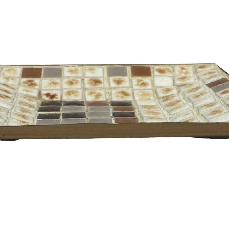 Vintage 1970s Handmade Small Stone Mosaic Gold Toned Candy Dish Ash Tray
