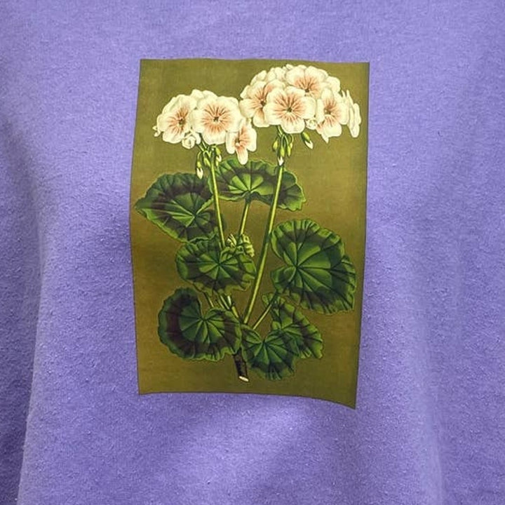 Hand Printed Upcycled Womens 2X Vintage Book Page Flower Long Sleeve Sweatshirt