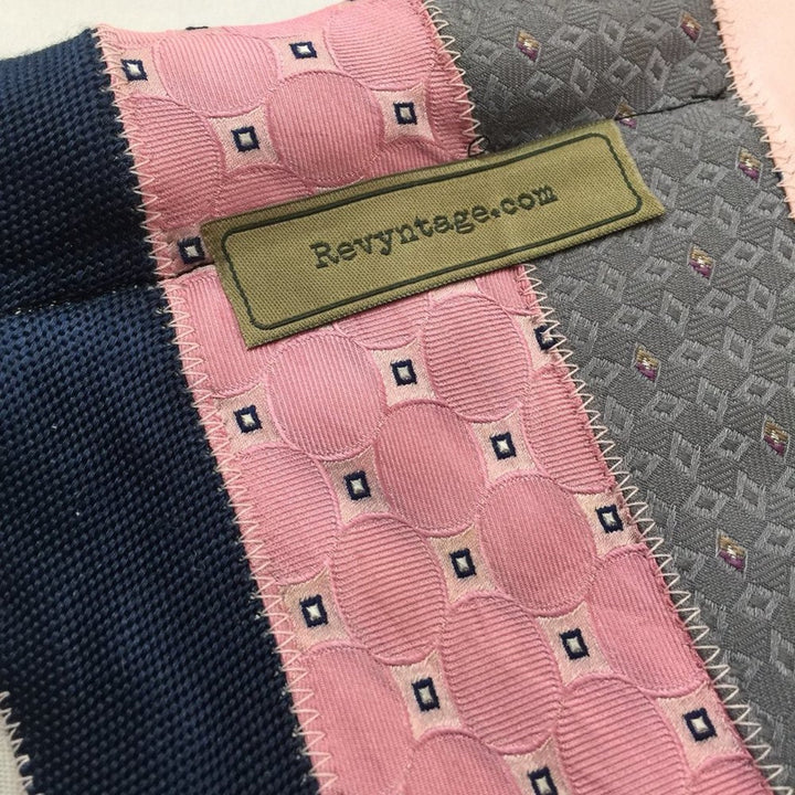 Handmade Upcycled Pink &amp; Blue Necktie Cosmetic Pouch with Tape-Measure Snap