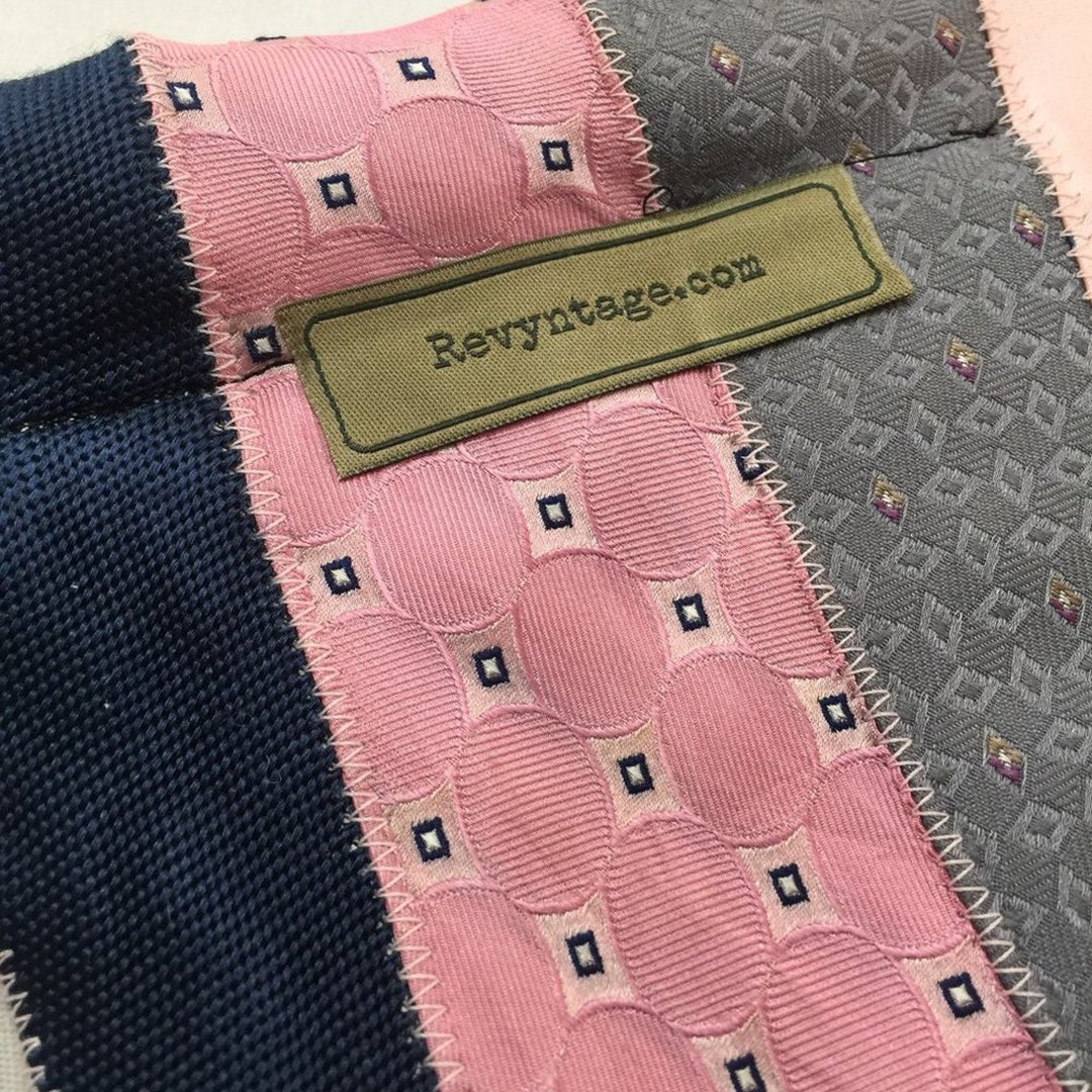 Handmade Upcycled Vintage Neck Tie Pink Blue Cosmetic Case Pouch Bag