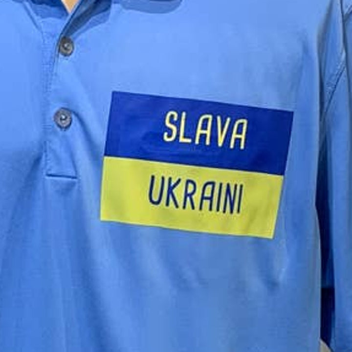 Upcycled Hand Printed Mens XL Nike Ukraine Flag Slava Ukraini Fundraiser Polo