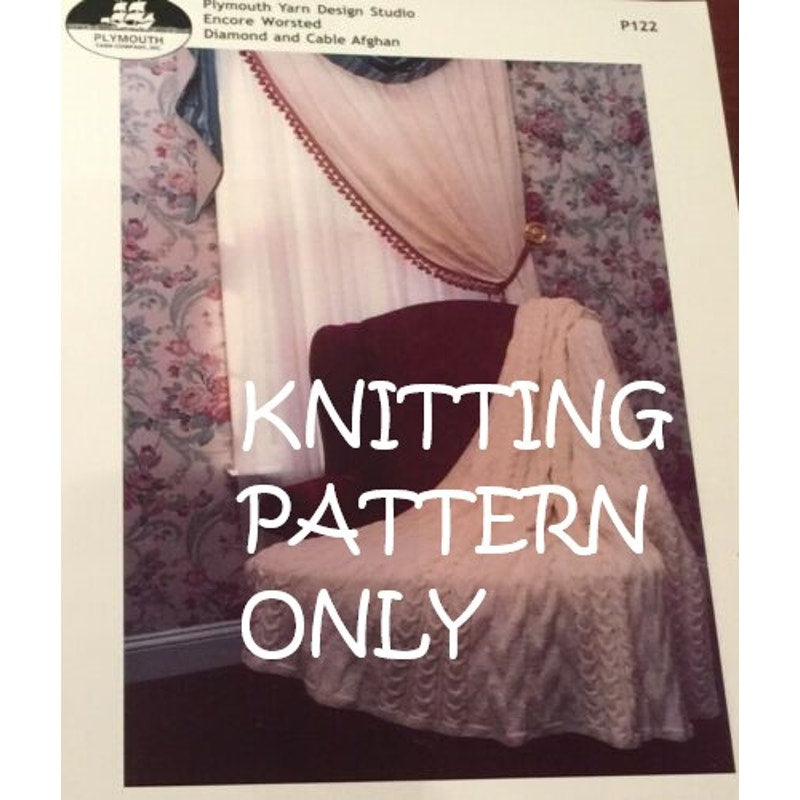 New Plymouth Yarn Co P122 Encore Worsted Diamond Cable Afghan Knitting Pattern