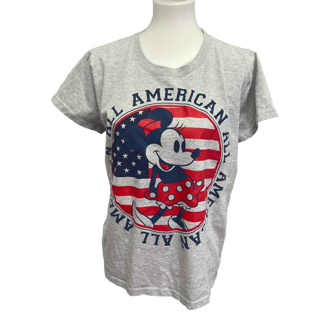 Disney Womens Large Minnie Mouse All American Short Sleeve Cotton Blend Tee