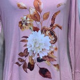 Hand Printed Upcycled Large Fall Leaves Floral Harvest Bouquet Long Sleeve Tee