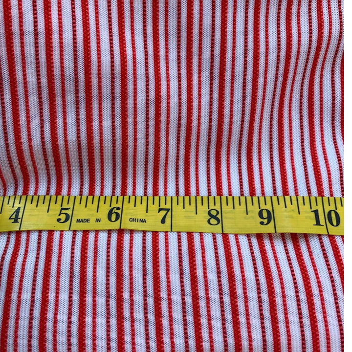 1 yd Red White Striped Stretchy Polyester Craft Sewing Fabric Yardage Remnant