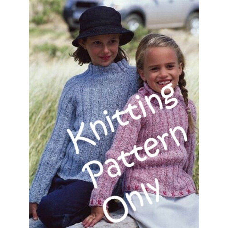New Sirdar 4258 Denim Child Double Knitting Pullover Mock Neck Sweater Pattern
