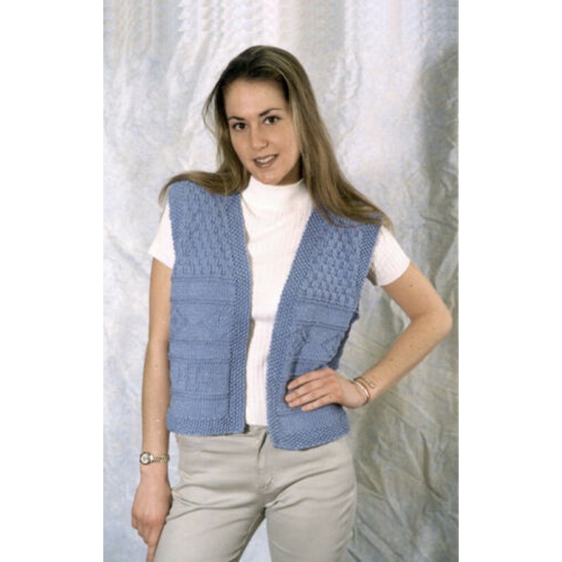 New Nancy Attix Plymouth Yarn Co C110 Texture Vest Sweater Knitting Pattern