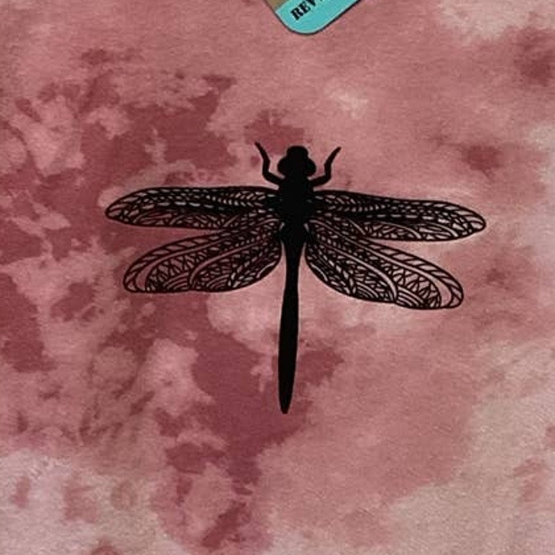 Hand Printed Upcycled Youth Large Dragonfly Short Sleeve Tie Dyed Tee Shirt