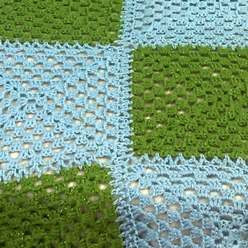 Handmade Green Sparkle Blue Acrylic Yarn Crocheted Baby Blanket Afghan Throw