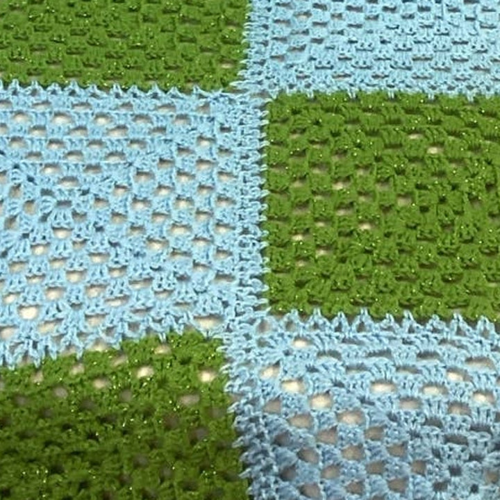 Handmade Green Sparkle Blue Acrylic Yarn Crocheted Baby Blanket Afghan Throw