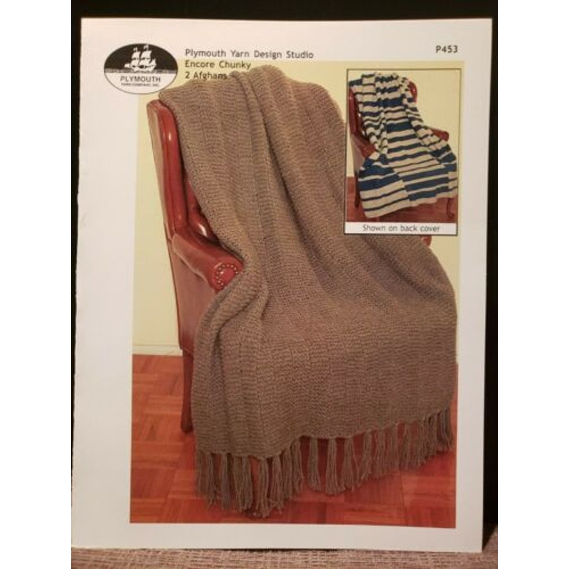 New 2004 Plymouth Yarn Encore Chunky 2 Afghans Throws Knitting Pattern P453