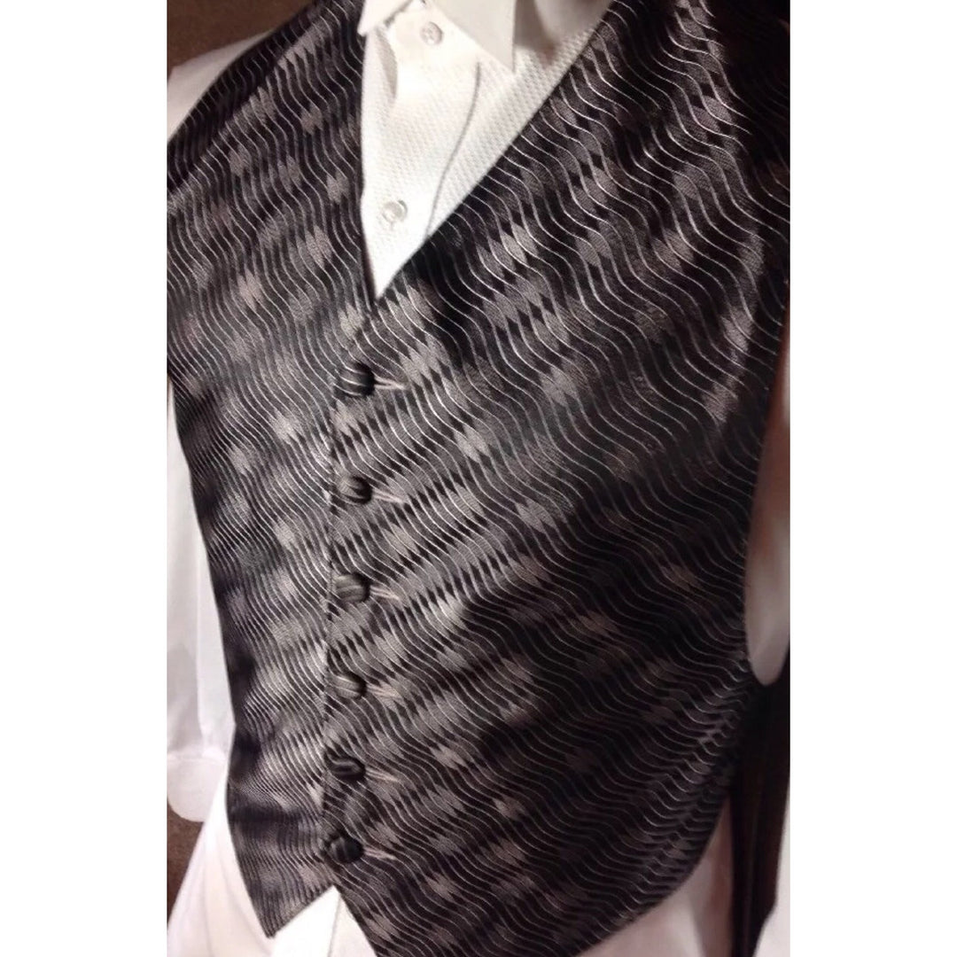 Handmade Upcycled Tuxedo Bow Tie Vest Clutch Handbag Purse Black Silver Waves