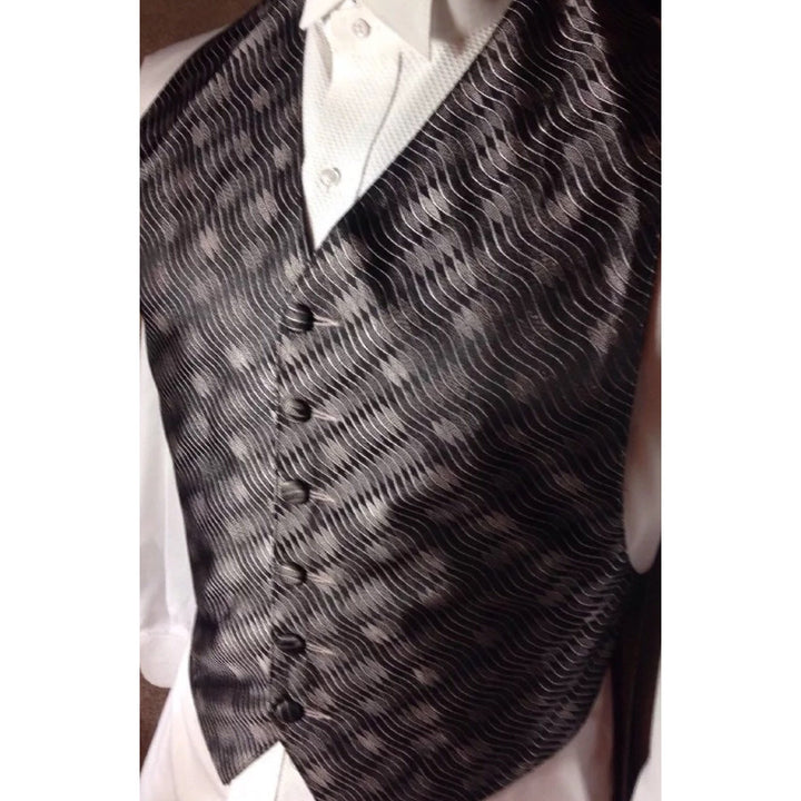 Handmade Upcycled Tuxedo Bow Tie Vest Clutch Handbag Purse Black Silver Waves