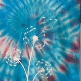 Hand Printed Small/Medium Upcycled Dandelion V-Neck Tie Dyed 100% Cotton Tee