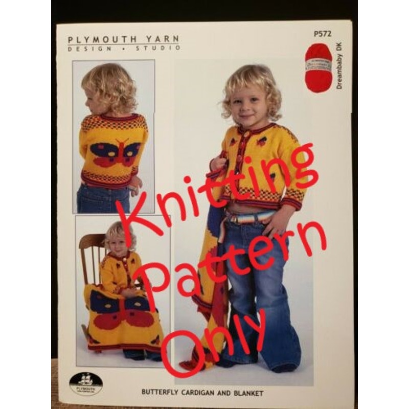 New Plymouth Yarn P572 Dreambaby DK Butterfly Cardigan Blanket Knitting Pattern