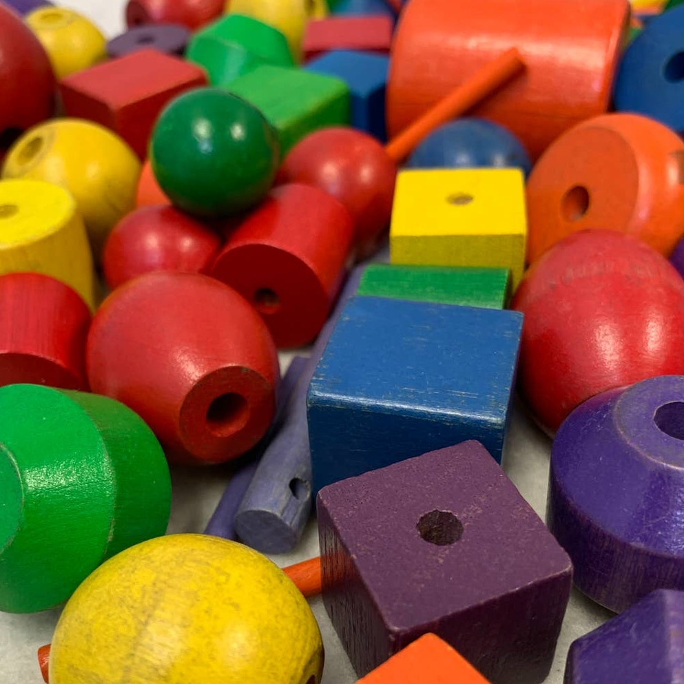 Vintage Painted Solid Wood Beads Cubes Balls Sticks Childrens Necklace Toys