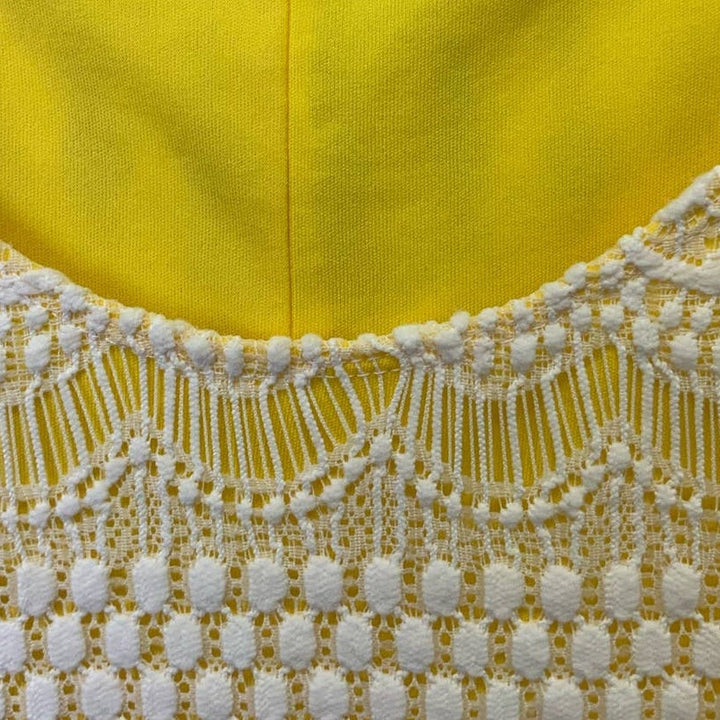 Tiana B Womens Small Short Sleeve Body Con Yellow Dress White Crochet Overlay