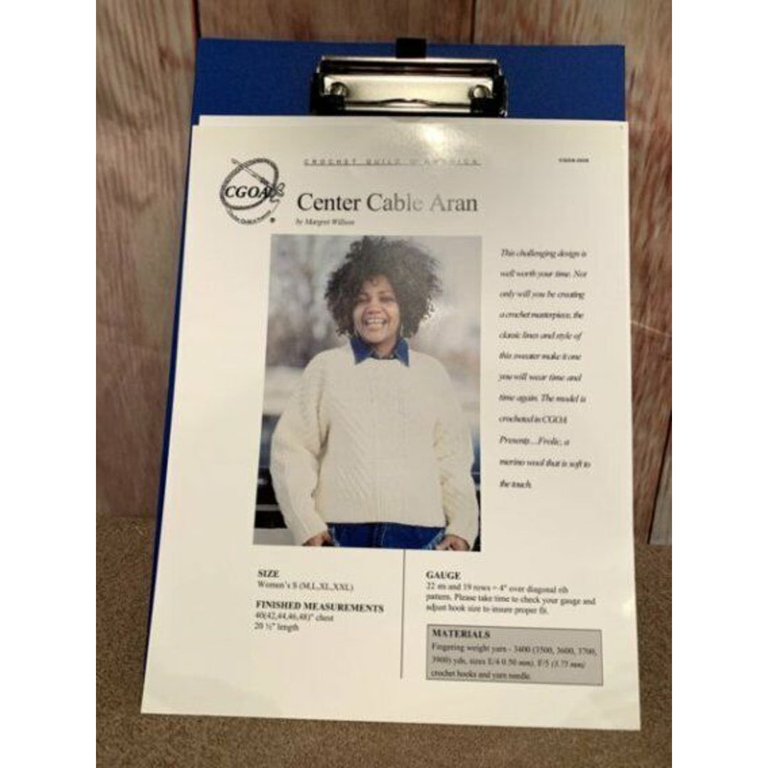New Crochet Guild of America CGOA-009 Center Cable Aran Pullover Sweater Pattern