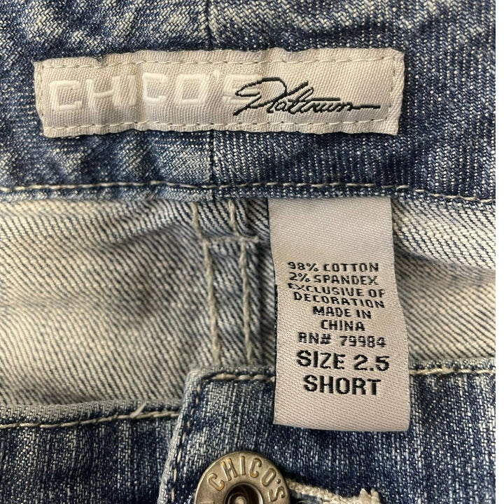 Chicos Platinum Size 2.5 Short Large 14 Stretch Cotton Straight Leg Denim Jeans