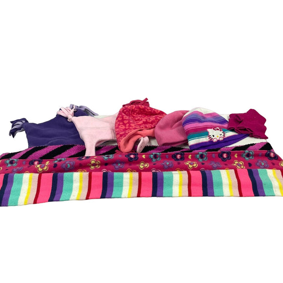 9+ Girls Winter Scarves Hats Fingerless Gloves Hello Kitty Pink Purple Lot