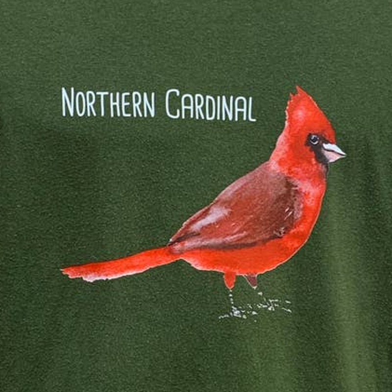 Hand Printed Upcycled Mens Large Wingspan Inspired Northern Cardinal Bird Tee