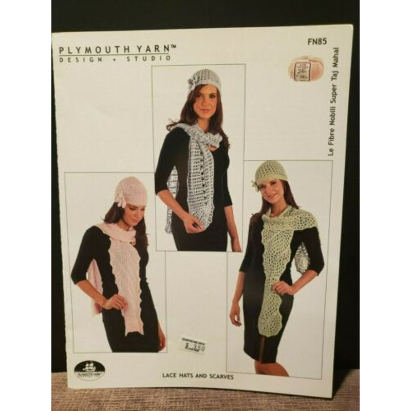 New Plymouth Yarn Design FN85 Le Fibre Nobili Lace Hats Scarves Knitting Pattern