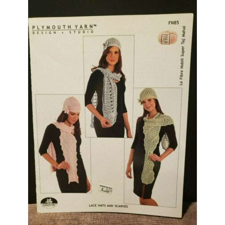 New Plymouth Yarn Design FN85 Le Fibre Nobili Lace Hats Scarves Knitting Pattern