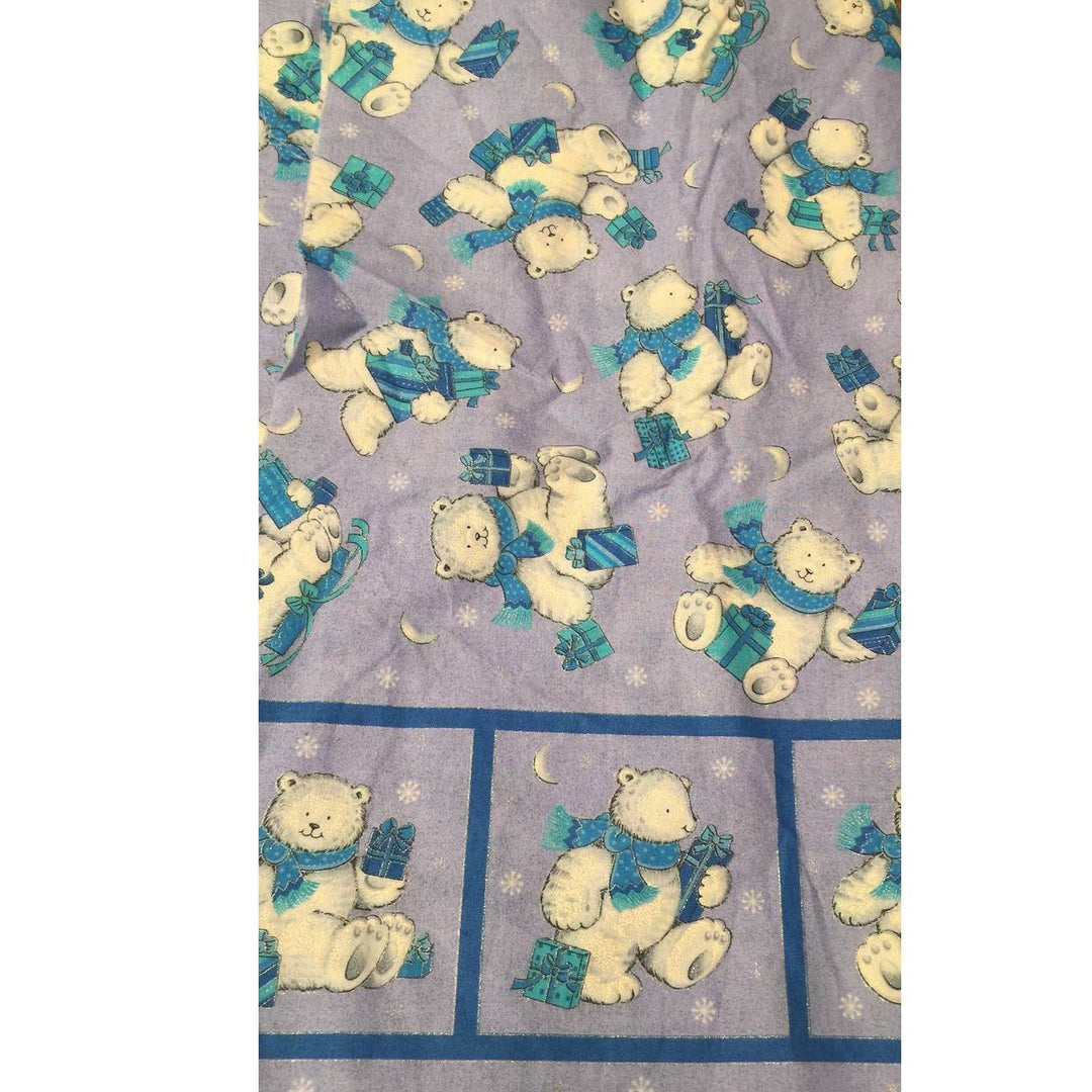 1yd+ 100% cotton Cranston Purple  Blue Winter Polar Bear silver glitter fabric