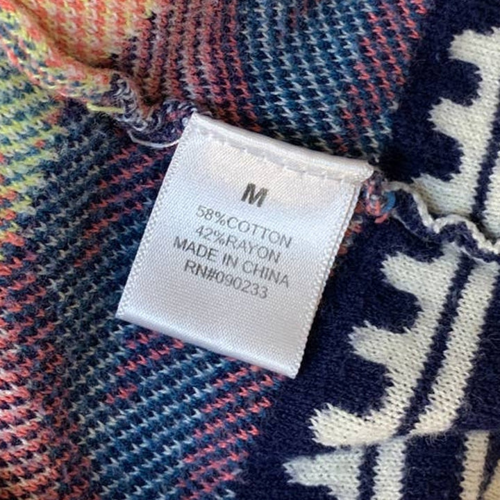Nollie Womens Medium Aztec Inspired Striped Cotton Blend Knit Cardigan Sweater