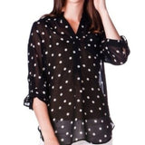 Francesca's Collections Small Black White Button Down Flowy Polka Dot Sheer Top