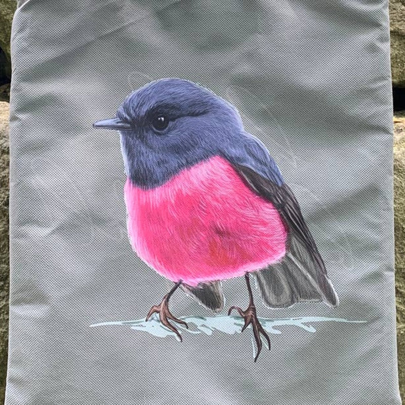 Upcycled Hand Printed Ukraine Flag Pink Robin Bird Slava Ukraini Artist Tote Bag