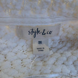 New Style & Co 2X White Popcorn Boucle Long Sleeve Fuzzy Crew Neck Sweater