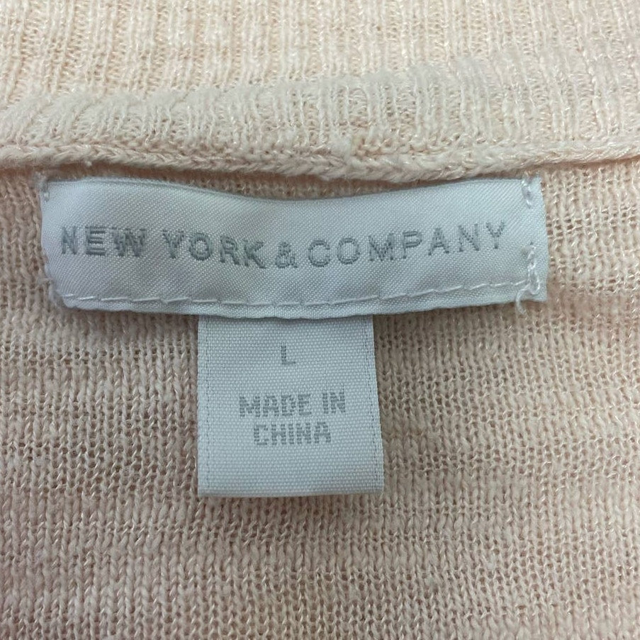 New York &amp; Company Large Blush Peach V-Neck Long Sleeve Cotton Blend Sweater