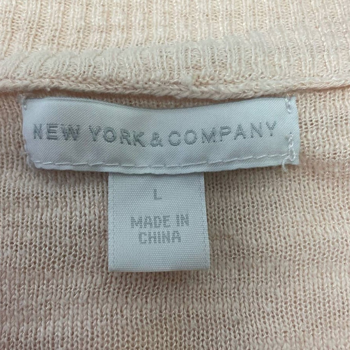 New York &amp; Company Large Blush Peach V-Neck Long Sleeve Cotton Blend Sweater