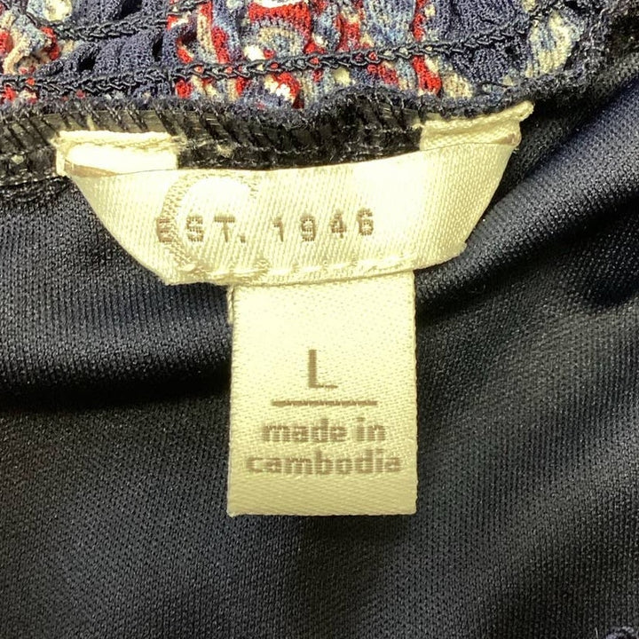 CEst 1946 Womens Large Ruched Paisley Florla Navy Blue Sleeveless Flowy Tank Top