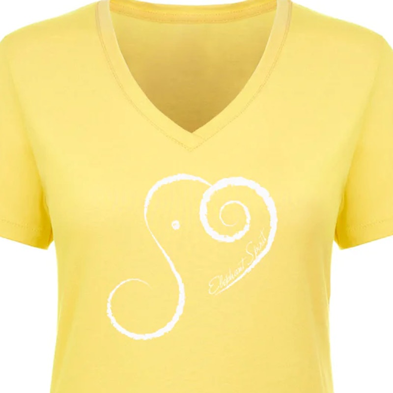 New Hand Printed Blue Elephant Spirit Cotton Blend V-Neck Short Sleeve T-Shirt
