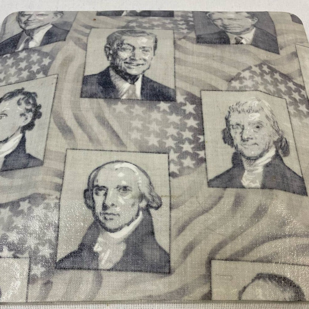 Pair of Handmade Decoupage US President Fabric Square Table Decor Glass Plates
