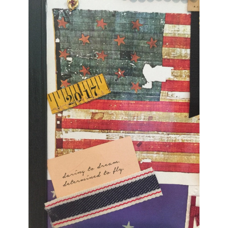 Handmade Patriotic USA Flag Veteran Americana RWB Mixed Media Collage Wall Art
