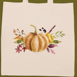 New Hand Printed Autumn Pumpkin Fall Flowers Canvas Shopper Tote Bag